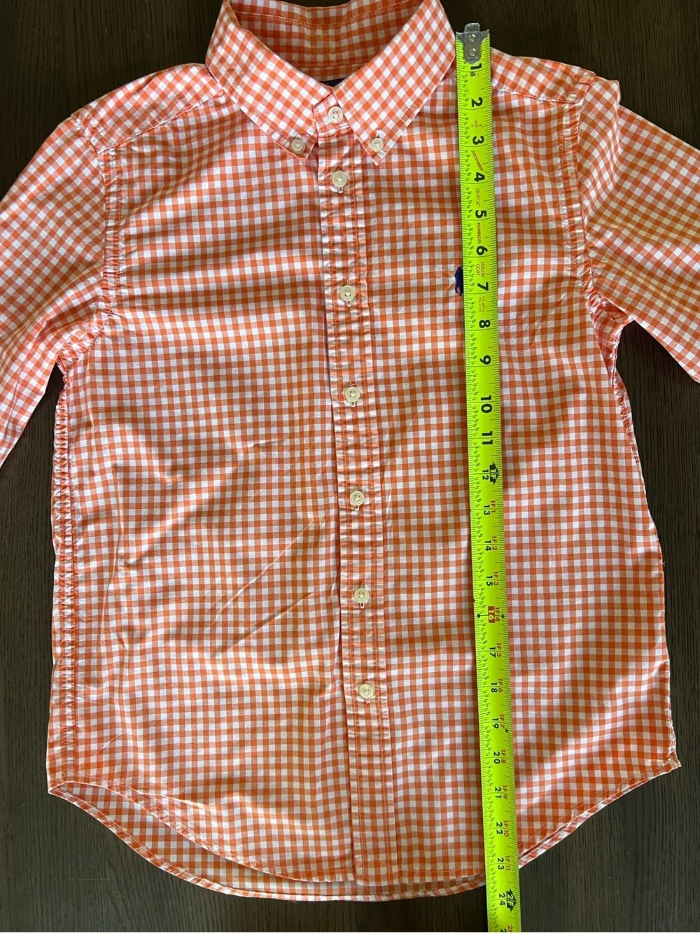 Ralph Lauren Boys Orange White Check Button Down Shirt Blue Pony GUC